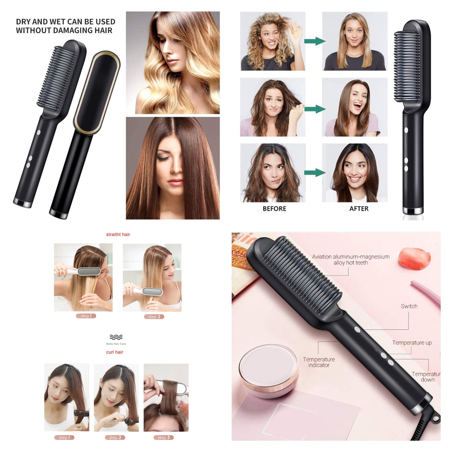 Hair Straightening Comb with Keratin Infused Ceramic Coating