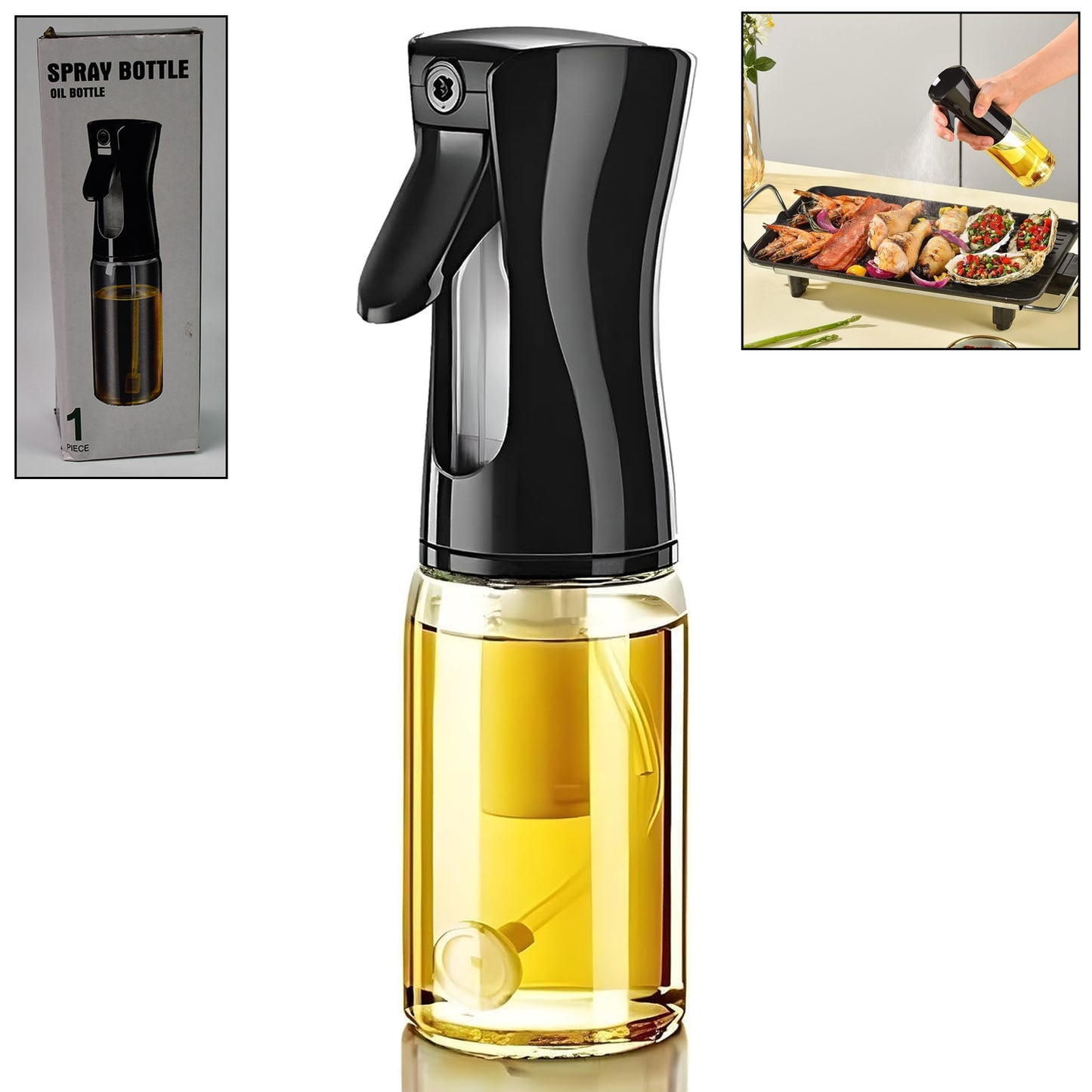 Glass Oil Dispenser Bottle Spray (1 Pc 200 Ml Approx)