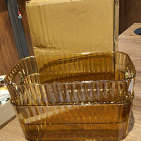 Premium Ribbed Transparent Storage Basket with Gold Handle – Multipurpose Kitchen & Home Organizer Box (25x14cm / 2 Pc)